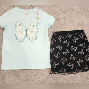 Girls butterfly shirt and skirt